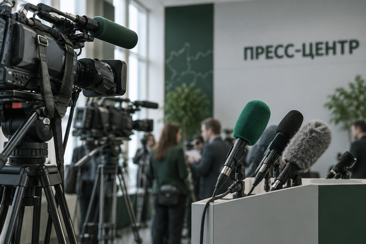 Иллюстрация: камеры и микрофоны в пресс-центре